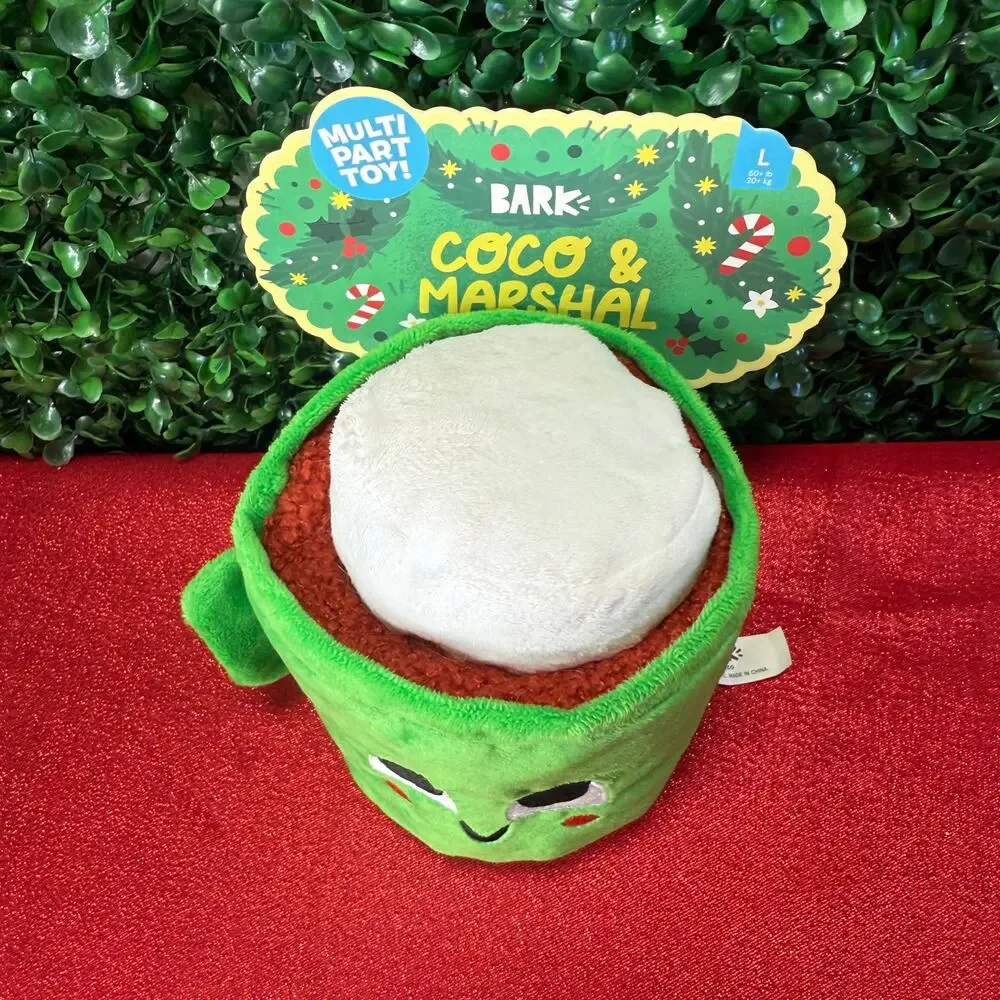 BARK Coco & Marshal 2-in-1 Plush Dog Toy - Treat Trap Squeaky Marshmallow NWT